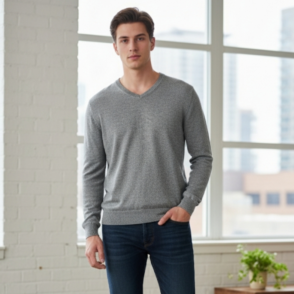 Alashan‎ Cotton Cashmere V-Neck Men's Gray Sweater Size Medium
